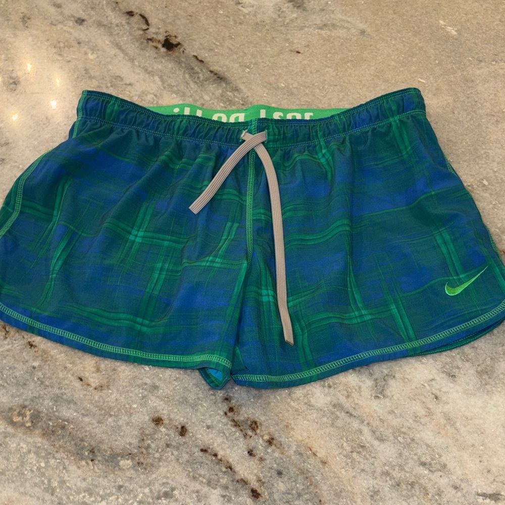 Nike Dri-Fit green and blue plaid shorts, L